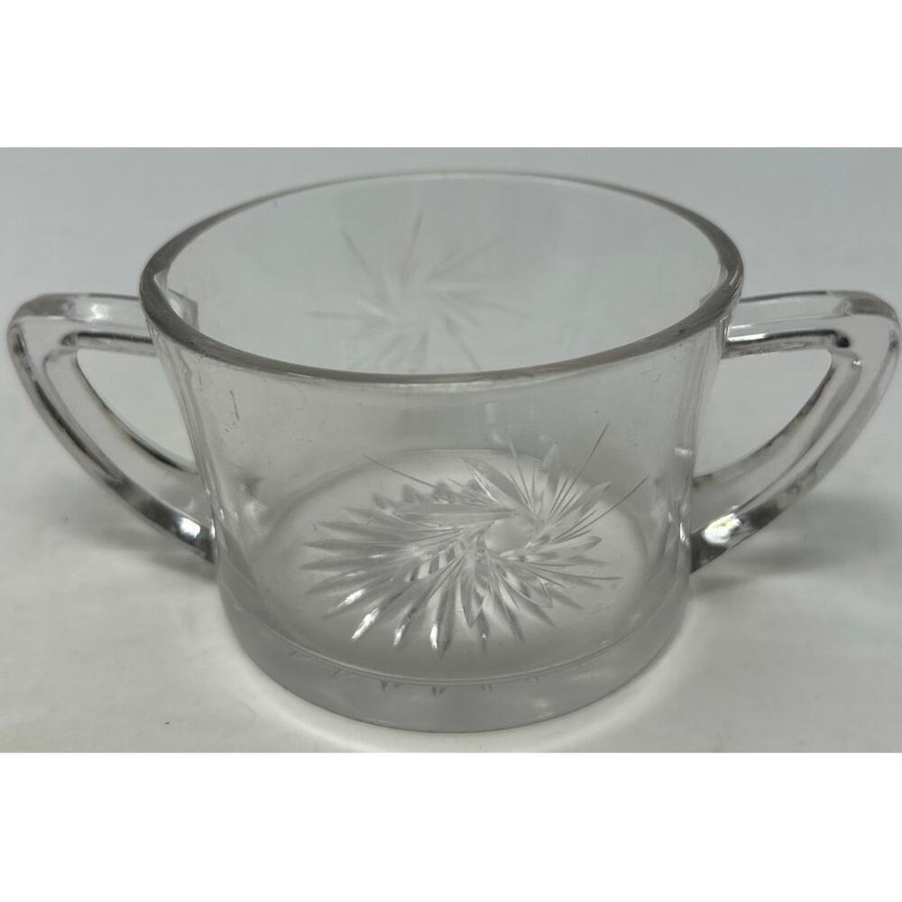 Clear Glass Sunburst Sugar Bowl with Double Handles 3 1/2" Wide x 2 1/2" Tall